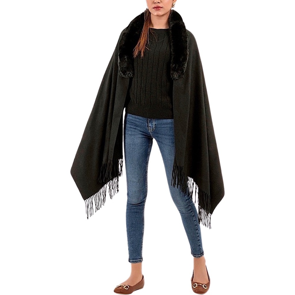 *NWT I.N.C. INTERNATIONAL CONCEPTS Faux-Fur-Collar Cape Sweater in Black - Picture 5 of 5